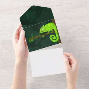 Invitation Tout En Un Caméléon vert mignon