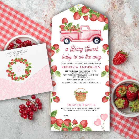 Invitation Tout En Un Camion de fraises mûre Berry Baby shower sucré