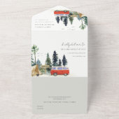 Invitation Tout En Un Camping élégant aquarelle forêt de pins mariage (Dehors)