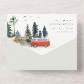 Invitation Tout En Un Camping élégant aquarelle forêt de pins mariage (Verso)