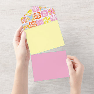 Invitation Tout En Un Carrelage floral coloré Botanique Folk Whimsical