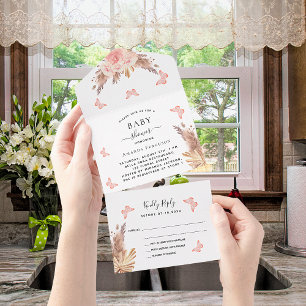Invitation Tout En Un Carton d'invitation Baby Shower rose gold papyrus