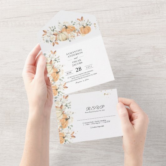 Invitation Tout En Un "Carton d'invitation Mariage Tout-en-un | Automne (Déchirure)