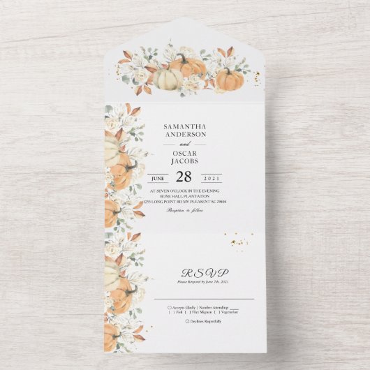 Invitation Tout En Un "Carton d'invitation Mariage Tout-en-un | Automne  (À l'intérieur)