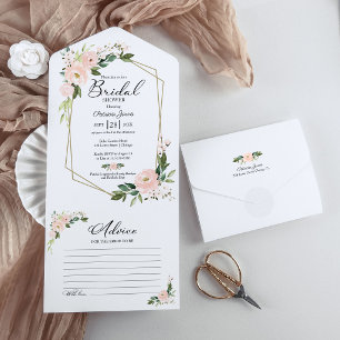 Invitation Tout En Un Carton d'invitation rose pour une fête de fiançail