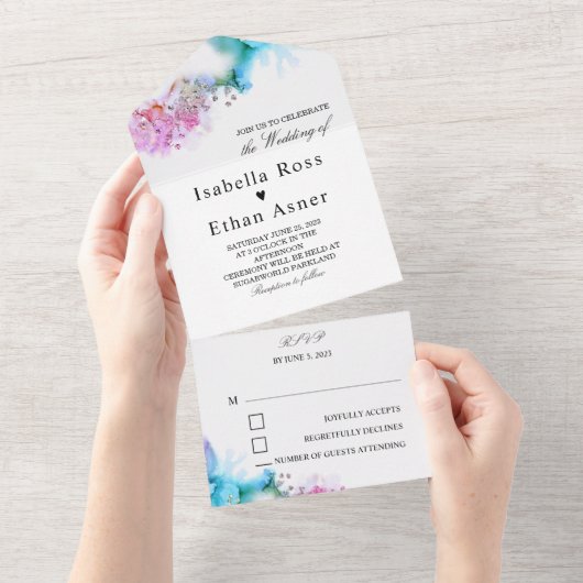 Invitation Tout En Un Cartons d'invitation de mariage bleus et violets (Déchirure)