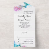 Invitation Tout En Un Cartons d'invitation de mariage bleus et violets (À l'intérieur)