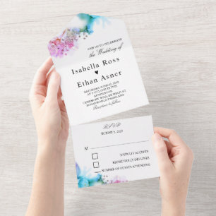 Invitation Tout En Un Cartons d'invitation de mariage bleus et violets