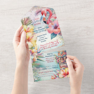 Invitation Tout En Un Cartons d'invitation pour une soirée luau sur la p