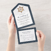 Invitation Tout En Un Casque Rustique Mariage bleu marine (Déchirure)