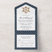 Invitation Tout En Un Casque Rustique Mariage bleu marine (À l'intérieur)