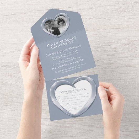 Invitation Tout En Un Célébration d'anniversaire de mariage d'argent 25  (Déchirure)