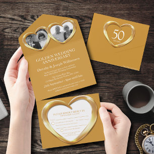 Invitation Tout En Un Célébration d'anniversaire de mariage d'or 50 ans