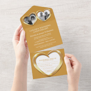 Invitation Tout En Un Célébration d'anniversaire de mariage d'or 50 ans
