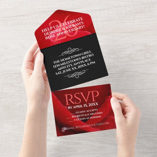 Invitation Tout En Un Célébration élégante du 26e anniversaire de mariag (Déchirure)