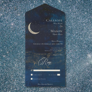 Invitation Tout En Un Céleste bleu croissant Lune Mariage Pas de dîner