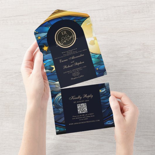 Invitation Tout En Un Céleste Lune et étoiles Mariage (Déchirure)