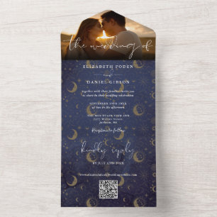 Invitation Tout En Un Céleste mystique QR Code Mariage Photo
