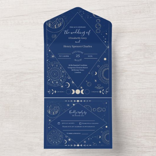 Invitation Tout En Un Celestial moon sun stars constellations wedding (À l'intérieur)