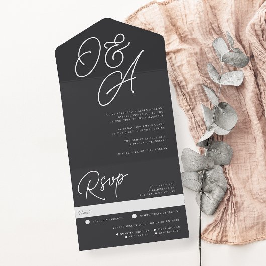 Invitation Tout En Un Cendre | Mariage de monogramme de filigrane de scr