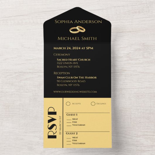 Invitation Tout En Un Cercles de Mariage Noir et Or-Nous (À l'intérieur)