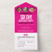 Invitation Tout En Un Cercles de photo blancs roses graphiques 60e Anniv (À l'intérieur)