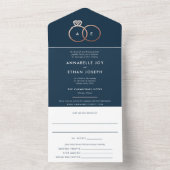 Invitation Tout En Un Cercles d'or Rose moderne Mariage bleu marine (À l'intérieur)