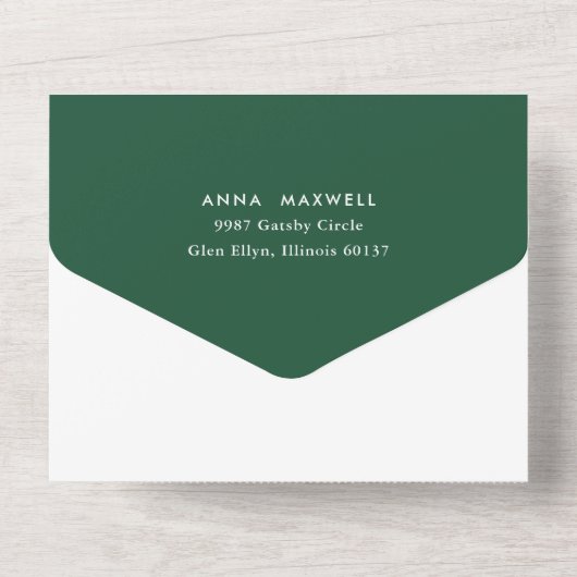 Invitation Tout En Un Cercles d'or Rose moderne Mariage vert (Verso)