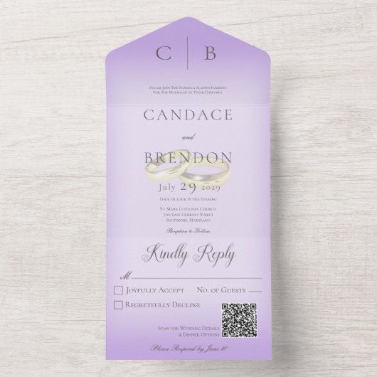 Invitation Tout En Un Cercles mariages Lavande moderne QR Code (À l'intérieur)