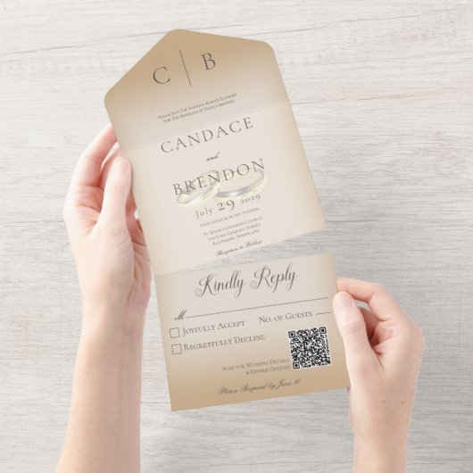 Invitation Tout En Un Cercles mariages Tan QR Code moderne (Déchirure)
