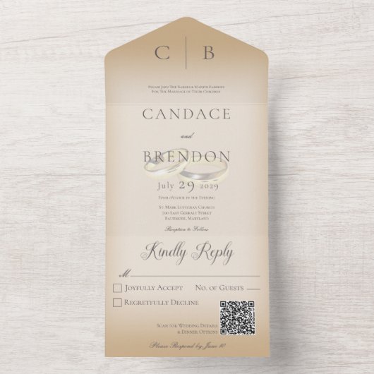 Invitation Tout En Un Cercles mariages Tan QR Code moderne (À l'intérieur)