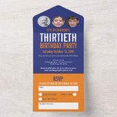 Invitation Tout En Un Cercles photo bleu orange graphique 30e anniversai (À l'intérieur)