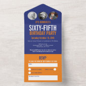 Invitation Tout En Un Cercles photo bleu orange graphique 65e anniversai (À l'intérieur)