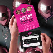 Invitation Tout En Un Cercles photo en noir rose graphique 50e anniversa