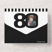 Invitation Tout En Un Cercles photo mono noir rayures 80e anniversaire (Verso)
