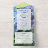 Invitation Tout En Un Cérémonie de Vœux d'Anniversaire Fleurs Bleues (À l'intérieur)