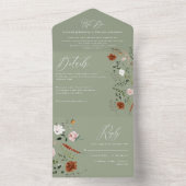 Invitation Tout En Un cerf sauge vert floral rustique élégant (À l'intérieur)