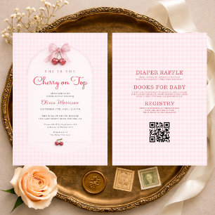 Invitation Tout en Un Cerise sur le dessus Rouge à l'arc Baby