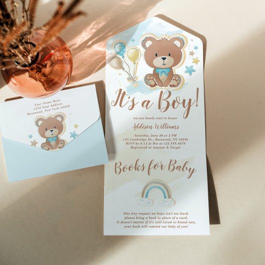 Invitation Tout En Un C'est un Baby shower d'ours en peluche