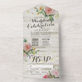 Invitation Tout En Un Chaîne de bois rustique illumine mariage rose flor (À l'intérieur)