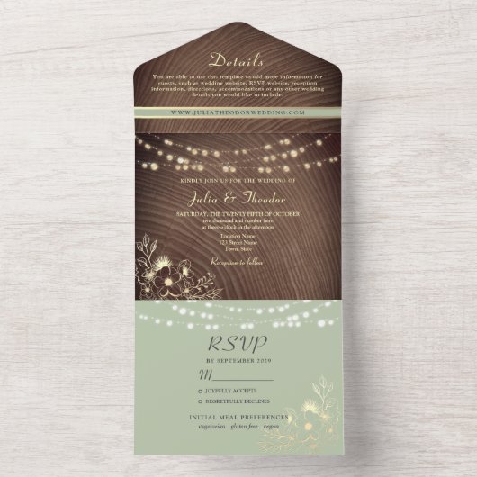 Invitation Tout En Un Chaîne Lumière Bois Sage rustique Vert (À l'intérieur)