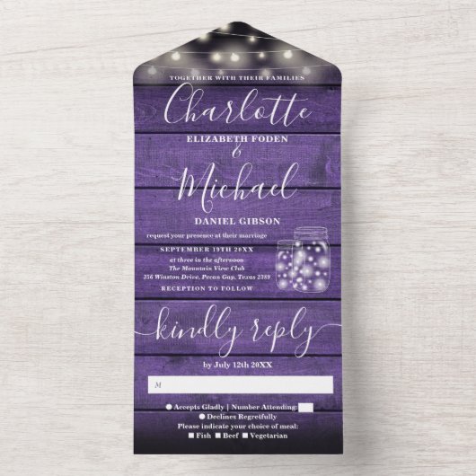 Invitation Tout En Un Chaîne Lumière Jars Mason Rustique Mariage en bois (À l'intérieur)