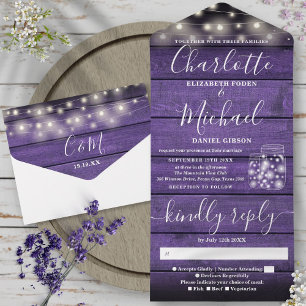 Invitation Tout En Un Chaîne Lumière Jars Mason Rustique Mariage en bois