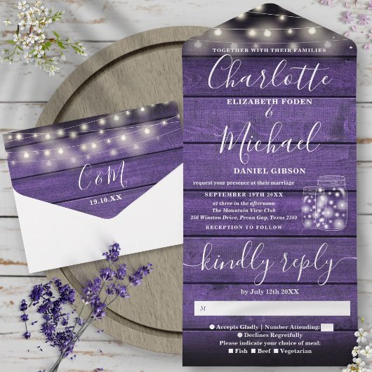 Invitation Tout En Un Chaîne Lumière Jars Mason Rustique Mariage en bois