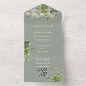 Invitation Tout En Un Chaîne Lumières verdure QR Code Sage Mariage vert (À l'intérieur)