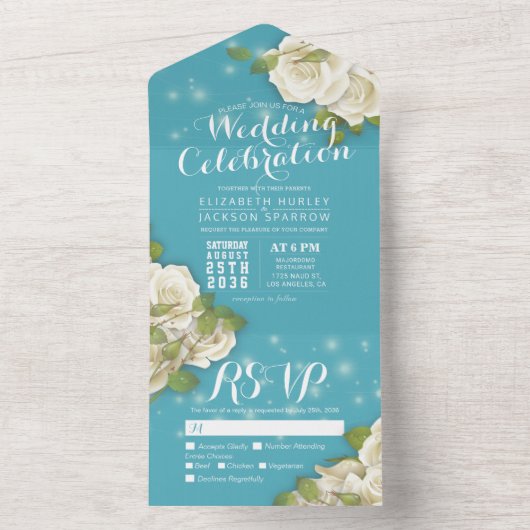 Invitation Tout En Un Chaîne rose blanche Lumière Mariage dégradé bleu R (À l'intérieur)
