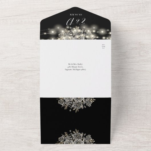 Invitation Tout En Un Chaîne Rose gothique Lights QR Code Mariage (Dehors)