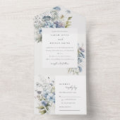 Invitation Tout En Un Chalet bleu Dusky Mariage floral (À l'intérieur)