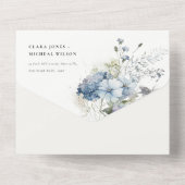 Invitation Tout En Un Chalet bleu Dusky Mariage floral (Verso)