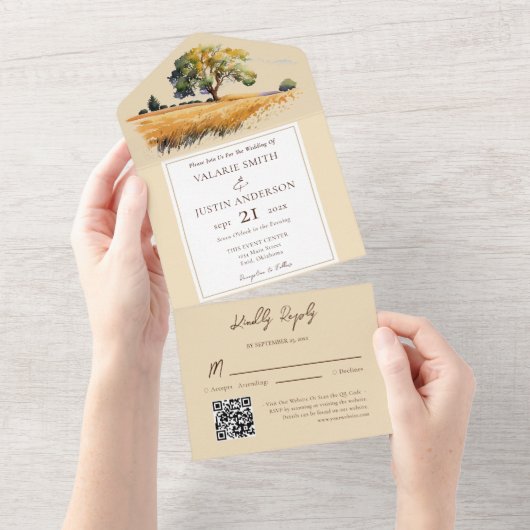 Invitation Tout En Un Champ de blé Mariage de l'Ouest en une seule invit (Déchirure)